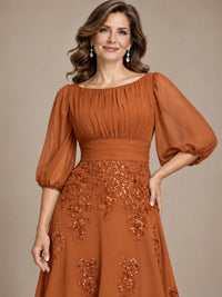 A-Line Mother of the Bride Dress with Sheer Puff Sleeves