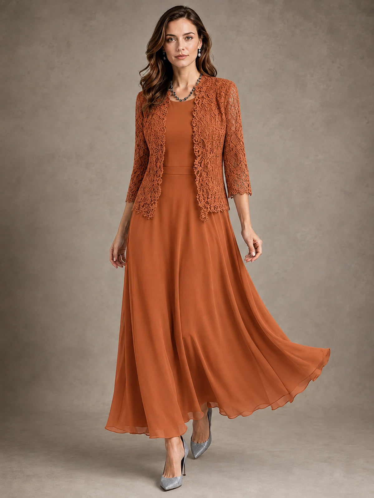 2-Piece Chiffon Mother of the Bride Dress with Lace Jacket