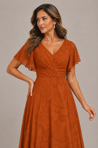 Jovellee Floral Chiffon A-Line Mother of the Bride Dress with Flutter Sleeves