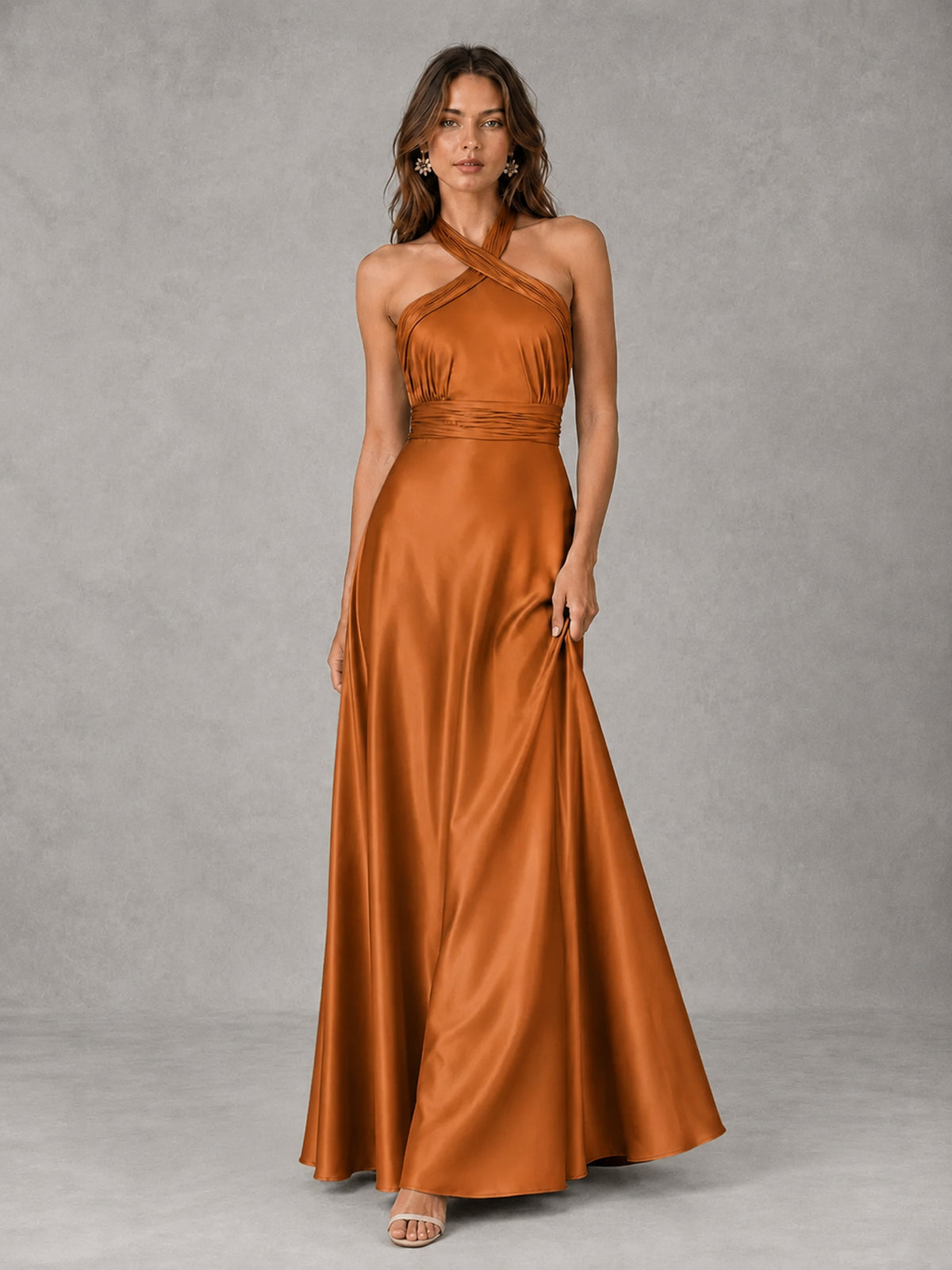 Sage Green Satin A-Line Bridesmaid Dress with Halter Neck