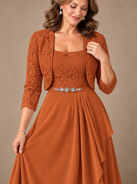 Blush Pink A-Line Mother of the Bride Dress with Lace Jacket and Ruffles