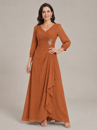 V-Neck Pleated Chiffon Mother of the Bride Dress with Flutter Sleeves