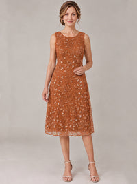 Tea Length Sequin Lace Mother of The Bride Dress with Chiffon Jacket