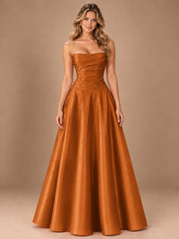 Blush Pink Strapless Satin A-Line Prom Dress with Ruched Bodice