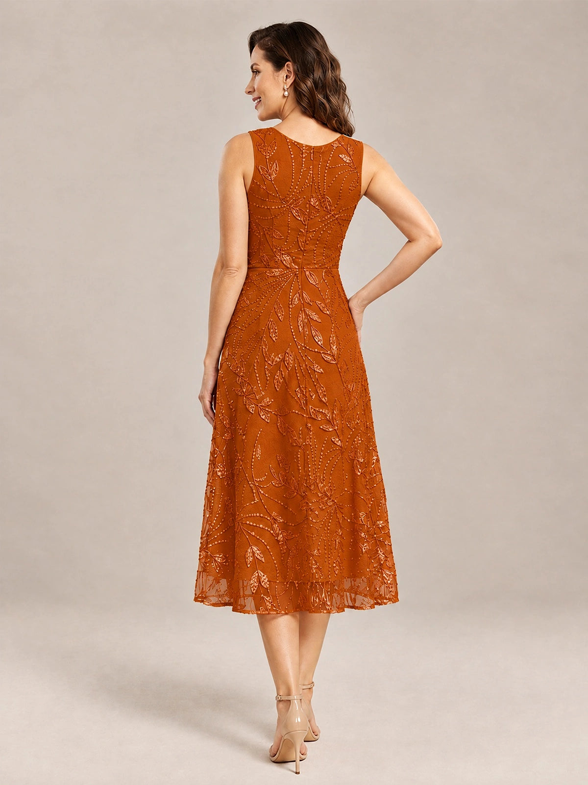 Tea Length Sequin Lace Mother of the Bride Dress with Chiffon Jacket
