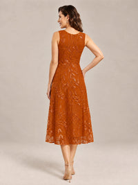 Tea Length Sequin Lace Mother of the Bride Dress with Chiffon Jacket