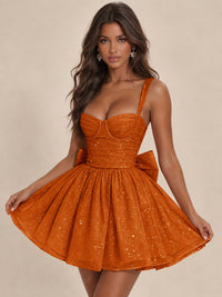 Sweetheart Glitter Tulle Puffy Mini Dress with Bow