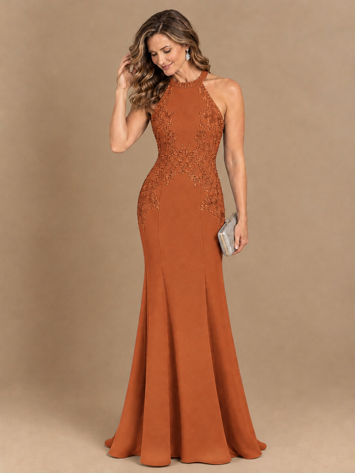 Halter Neckline Lace Appliques Mother of The Bride Dresses