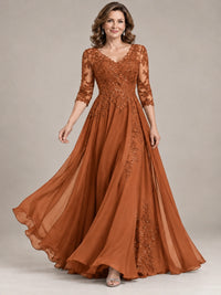 Sequin Lace A-Line Mother of the Bride Dress with 3/4 Sleeves
