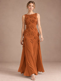 3D Floral Applique Sleeveless Formal Maxi Dress