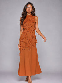 3D Floral Applique High Neck Prom Maxi Dress