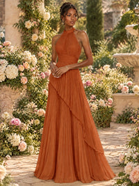 Wrap Pleated Prom Dress Halter A-line Chiffon Formal Wedding Dress
