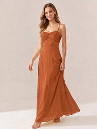 JOVELLEE Yellow Sweetheart Ruched Bust Chiffon Maxi Dress