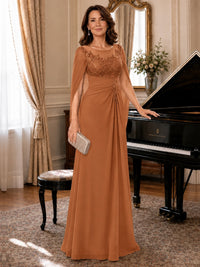 Elegant Applique Chiffon Mother of the Bride Dress with Cape Sleeves