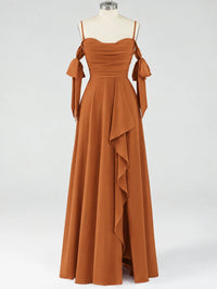 A-Line Ruffles Chiffon Bridesmaid Dress with Slit