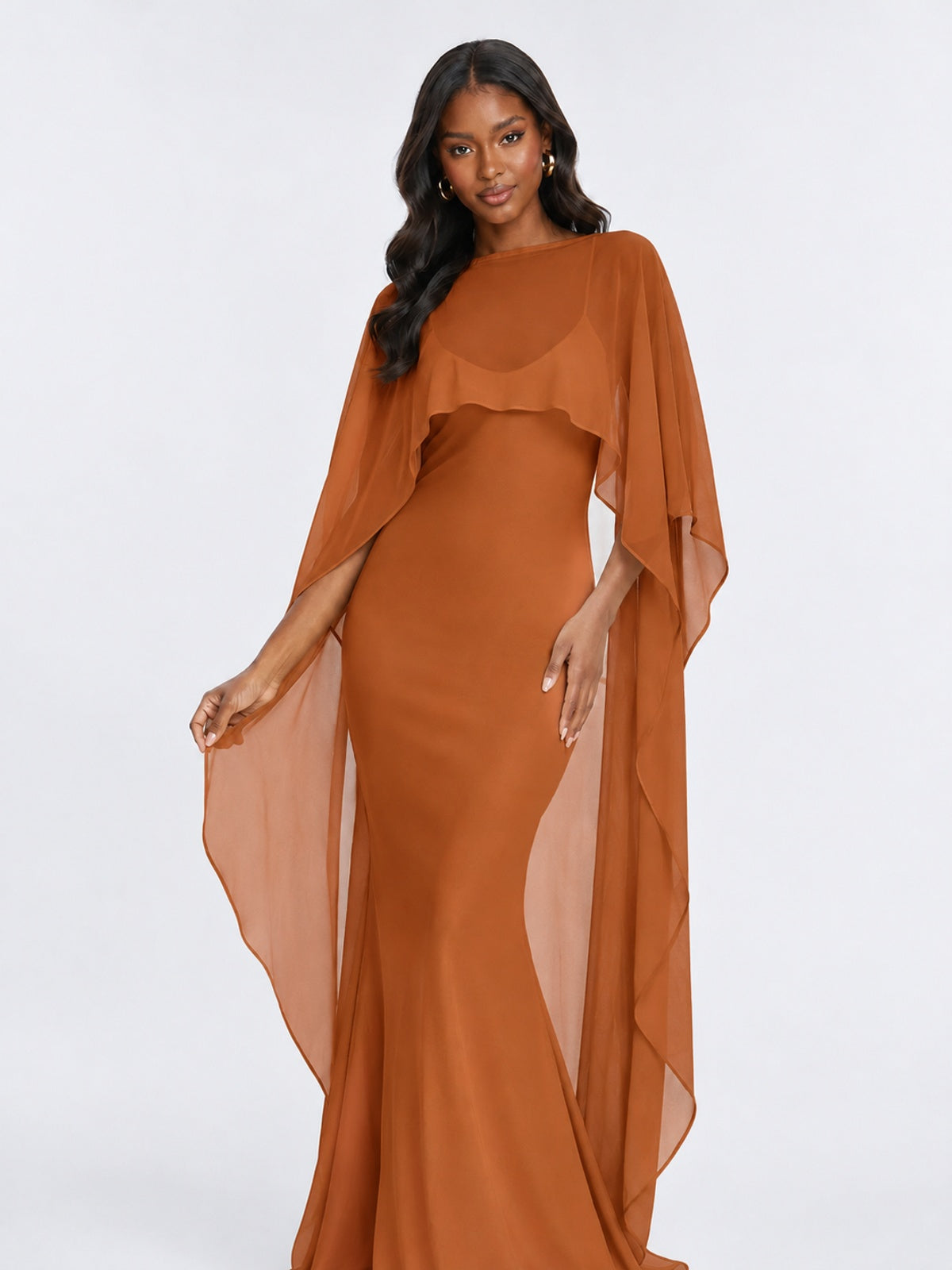 Satin Cape Prom Dresses Meramid Maxi Dress