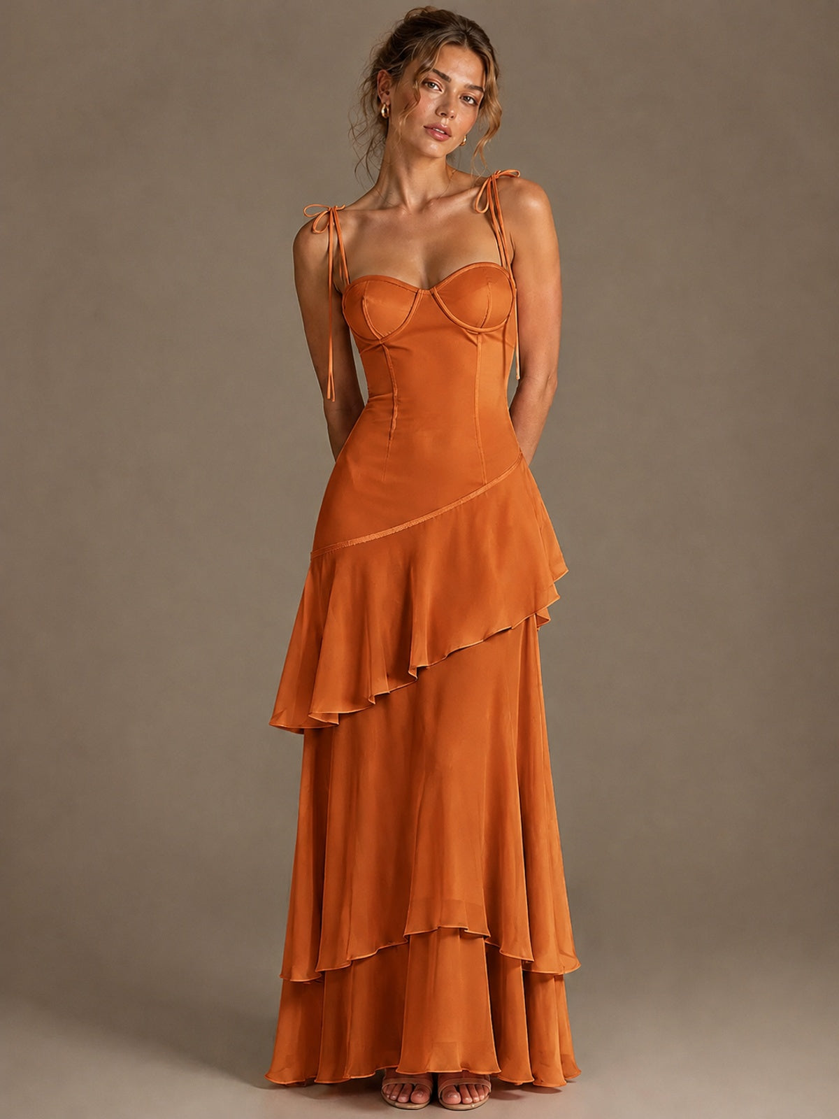 Spaghetti Strap Tiered Ruffles Chiffon Prom Dress