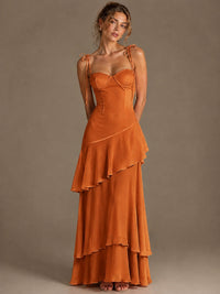 Spaghetti Strap Tiered Ruffles Chiffon Prom Dress