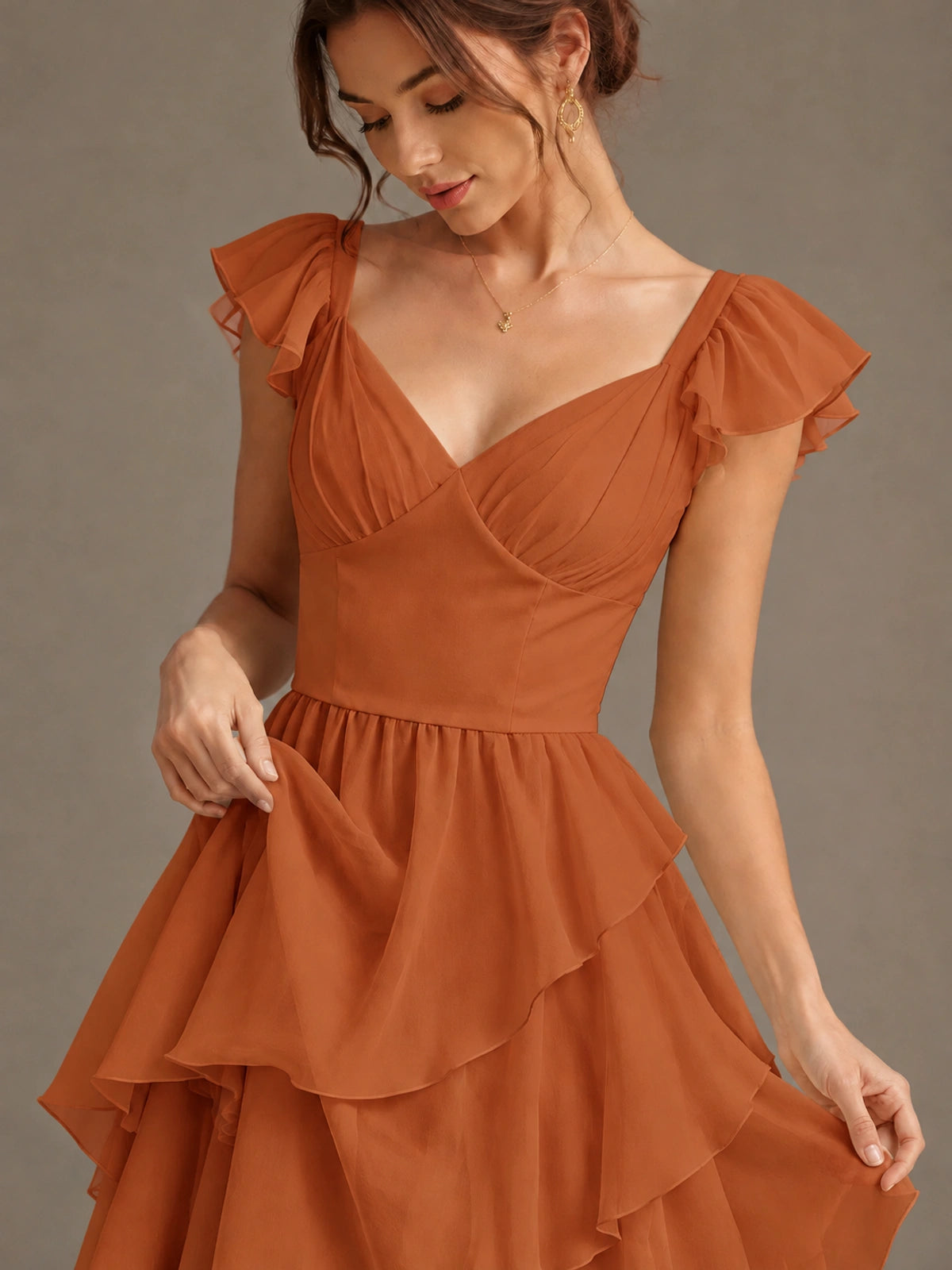 Ruffle Tiered V Neck Maxi Dress