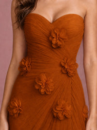 Blush Pink Strapless Sweetheart 3D Floral Tulle Mermaid Prom Dress