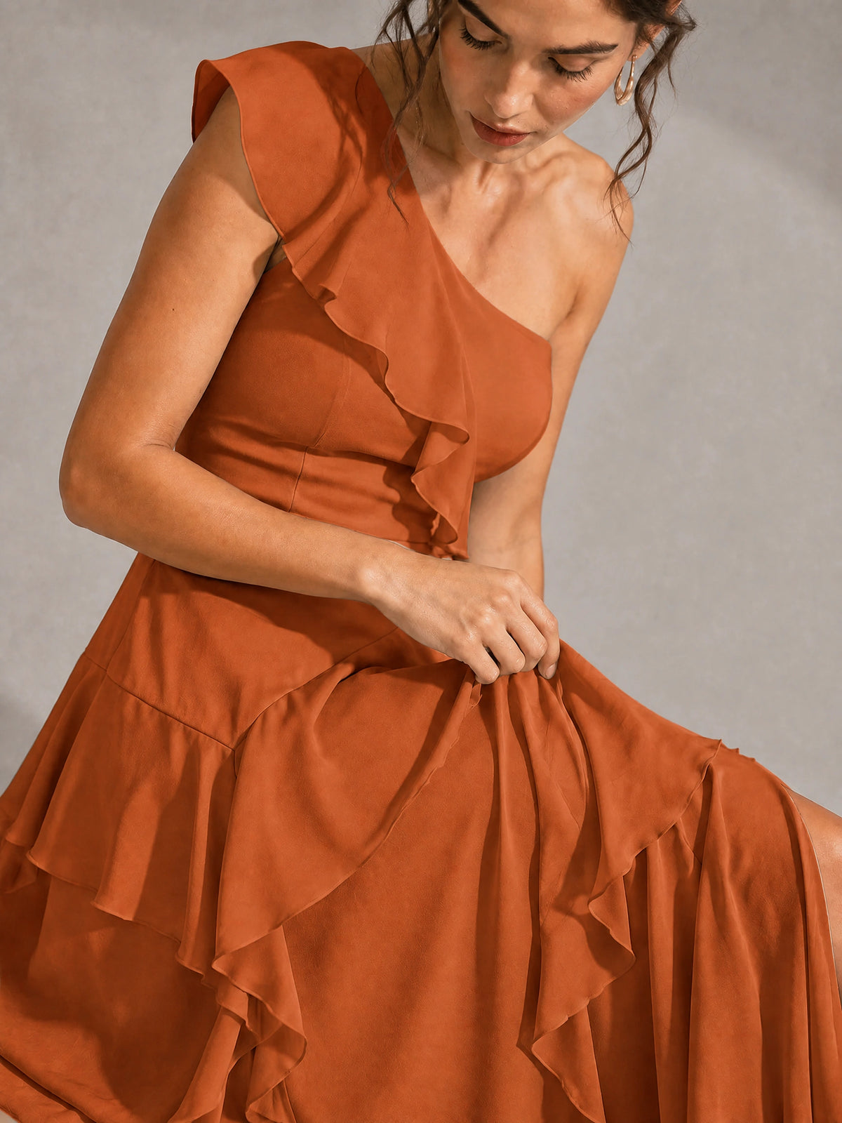 Sage Green One Shoulder Ruffle Bridesmaid Dress