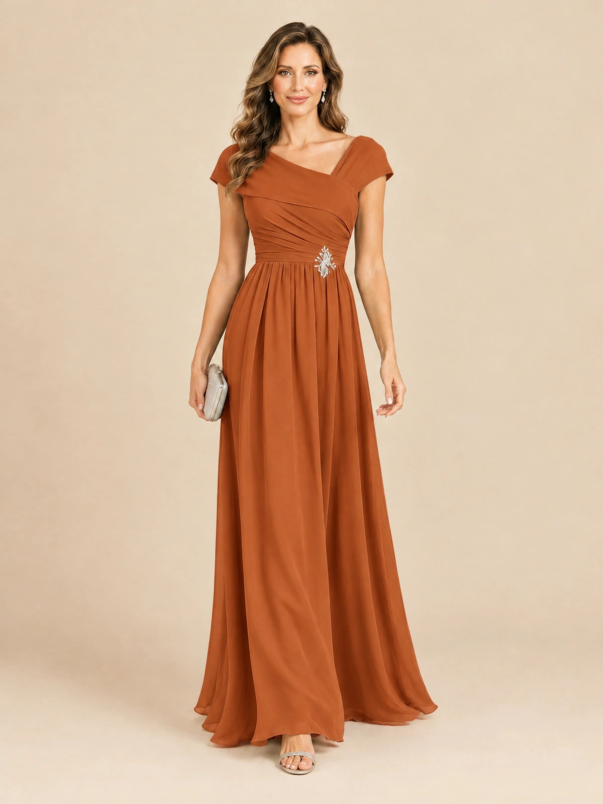 Cap Sleeve Mother of The Bride Dresses Long Chiffon Formal Gowns
