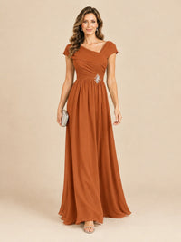 Cap Sleeve Mother of The Bride Dresses Long Chiffon Formal Gowns