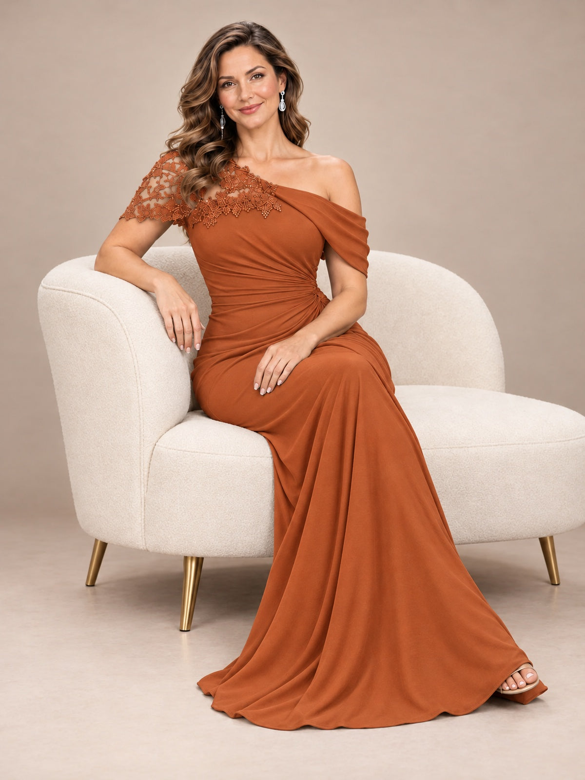 One Shoulder Chiffon Mother of The Bride Dress