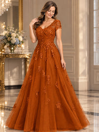 Lace Appliques A-line Mother of The Bride Dresses with Short Sleeves