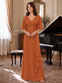 V-Neck Chiffon Lace Mother of the Bride Dresses