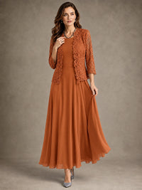 2-Piece Chiffon Mother of the Bride Dress with Lace Jacket