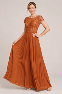 Embroidered Lace Pleated Mother of the Bride Dress