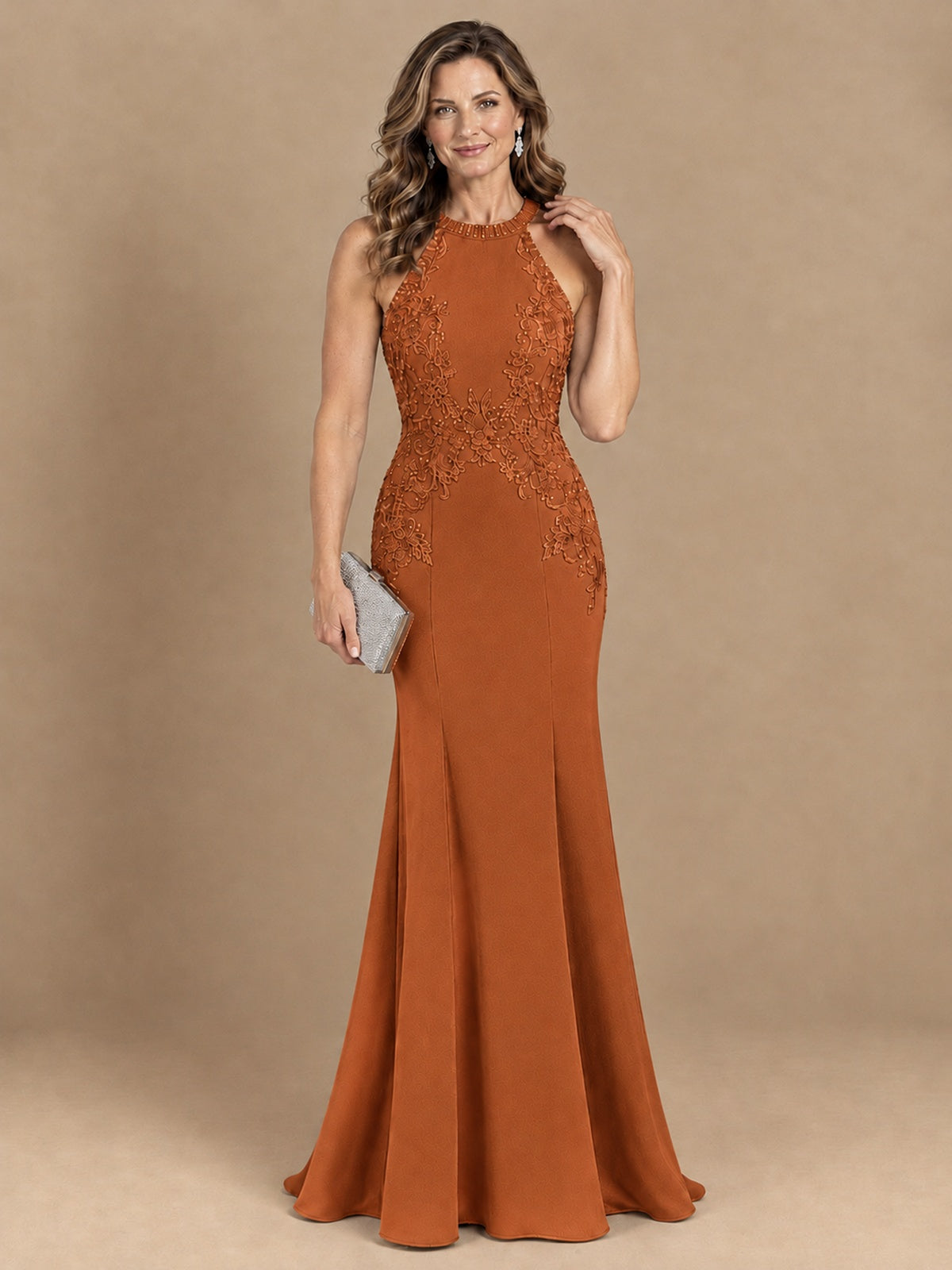 Halter Neckline Lace Appliques Mother of The Bride Dresses