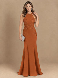 Halter Neckline Lace Appliques Mother of The Bride Dresses