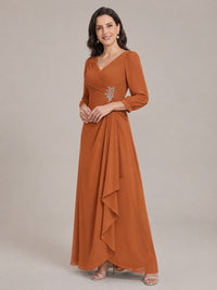 V-Neck Pleated Chiffon Mother of the Bride Dress with Flutter Sleeves