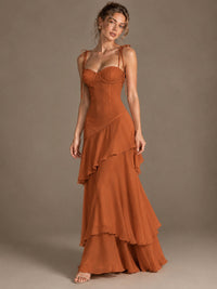 Spaghetti Strap Tiered Ruffles Chiffon Prom Dress