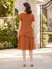 Tiered Chiffon Mother of The Bride Dress with Short Sleeve