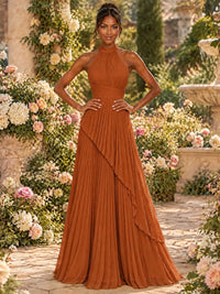 Wrap Pleated Prom Dress Halter A-line Chiffon Formal Wedding Dress