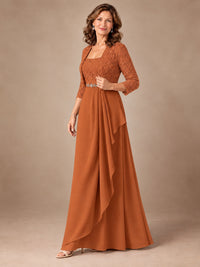 Blush Pink A-Line Mother of the Bride Dress with Lace Jacket and Ruffles