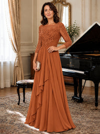 A-Line Chiffon Mother of the Bride Dress with Floral Applique 3/4 Sleeves