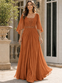 Elegant V-Neck Sequined Chiffon Mother of the Bride Dress with Flutter Sleeves