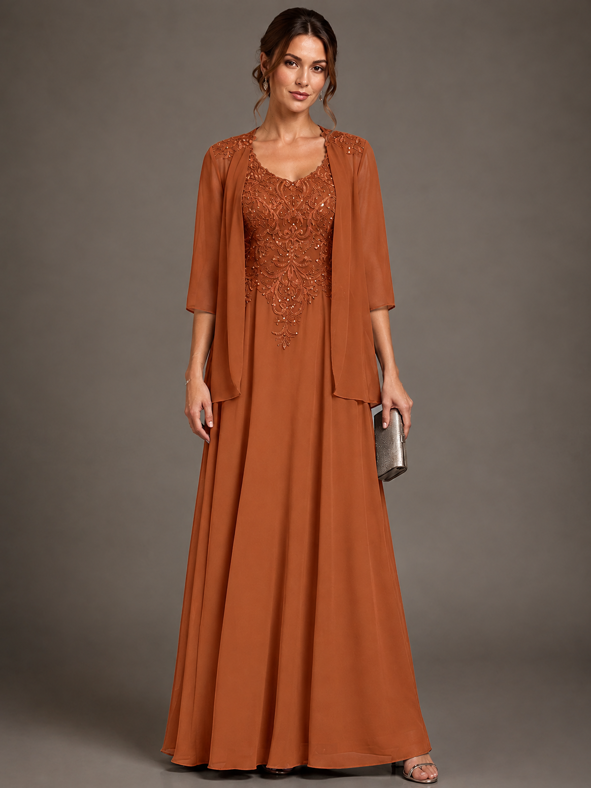 A-line 2 Pieces Chiffon Appliques Mother of The Bride Dresses with Jackets