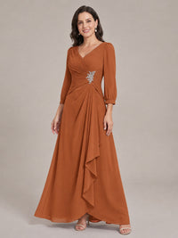 V-Neck Pleated Chiffon Mother of the Bride Dress with Flutter Sleeves
