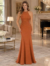 Halter Neckline Lace Appliques Mother of The Bride Dresses