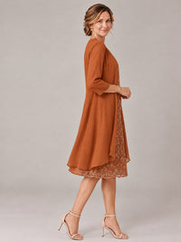 Tea Length Sequin Lace Mother of The Bride Dress with Chiffon Jacket