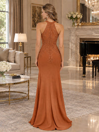 Halter Neckline Lace Appliques Mother of The Bride Dresses