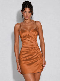 Satin Ruched Spaghetti Strap Homecoming Dress
