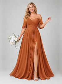 Off Shoulder Chiffon Bridesmaid Dress with Slit