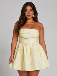 Butter yellow floral strapless A-line mini dress