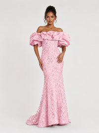 Sequin Off-Shoulder Ruffle Mermaid Prom Dress